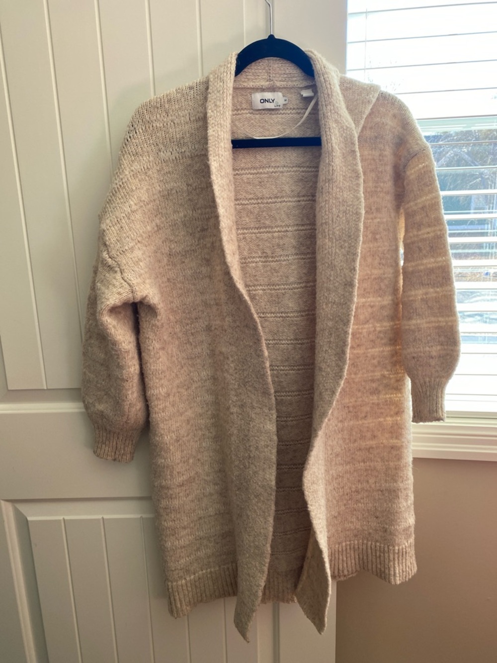 Only Soft Beige Open-Front Knit Cardigan